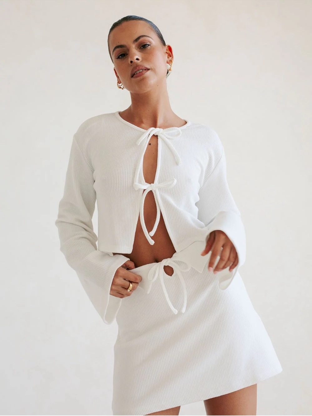 Sabo skirt Ribbed Top & Skirt Set - White